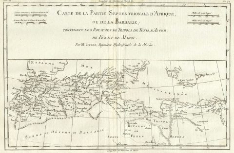 1780 Bonne Map of North Africa and the Western Mediterranean: Barbary Coast