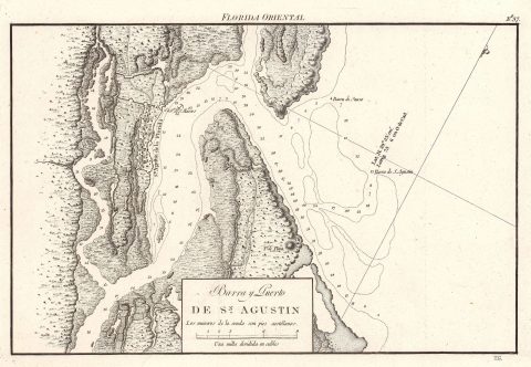 1809 Dirreción de Hidrografía Nautical Chart or Map of St. Augustine, Florida
