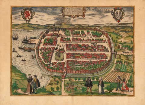1593 Braun and Hogenberg View of Barth, Germany