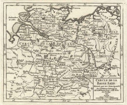 1749 Vaugondy Map of Lower Saxony, Germany