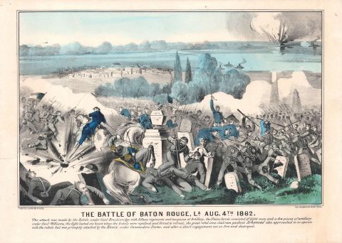 1862 Currier / Ives Print of the Battle of Baton Rouge, U.S. Civil War