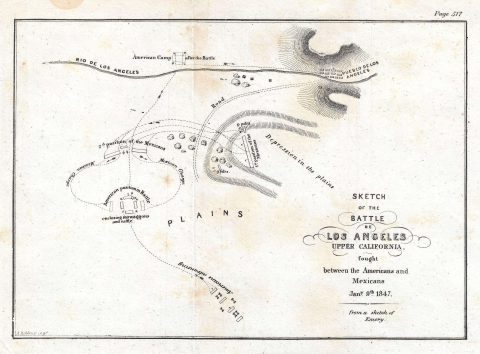1847 Emory Map of the Battle of Los Angeles during the Mexican War in Pasadena