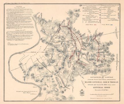 1866 Peseux Map of the Battlefieds near Nashville, TN during the U.S. Civil War