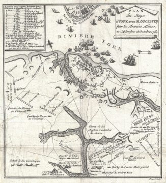 1787 Ramsay Map or Plan of Yorktown, Virginia (Revolutionary War)