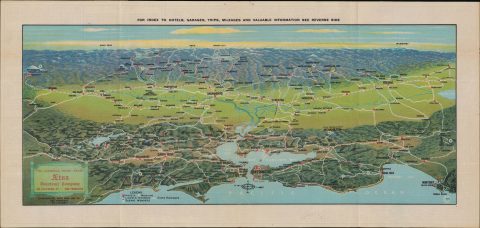 1913 Topographical Auto Road Map Co. Pictorial View of San Francisco Bay Area