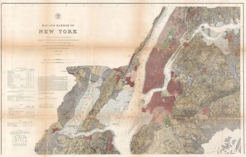 1874 U.S. Coast Survey Nautical Chart / Map of New York City Harbor