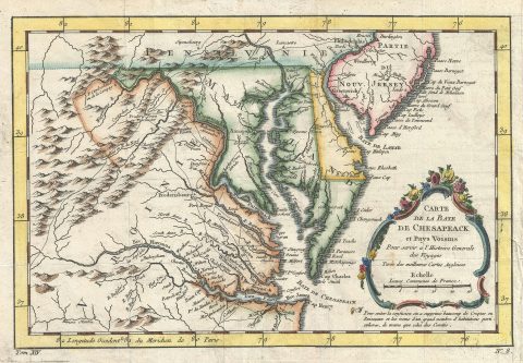 1757 Bellin Map of the Chesapeake Bay and Surrounding States