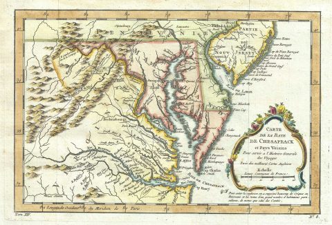 1757 Bellin Map of the Chesapeake Bay and Surrounding States