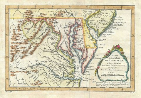 1757 Bellin Map of the Chesapeake Bay and Surrounding States
