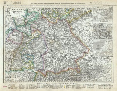 1852 Meyer Map of Southern Germany (Bavaria, Wurttemberg, Baden)