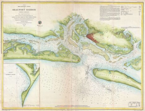 1854 U.S. Coast Survey Nautical Chart of Beaufort Harbor, North Carolina