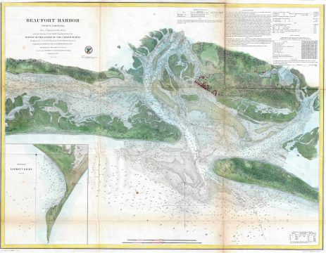 1857 U.S. Coast Survey Map or Chart of Beaufort Harbor, North Carolina