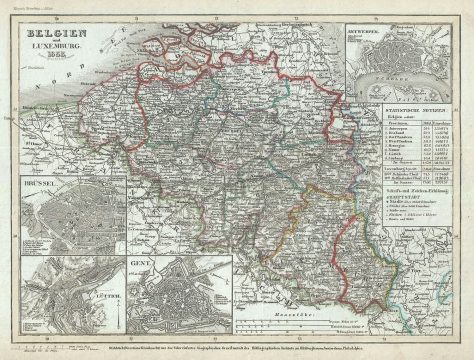 1853 Meyer Map of Belgium and Luxembourg