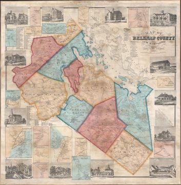 1859 Woodford Wall Map of Belknap County, New Hampshire: Lake Winnipesaukee