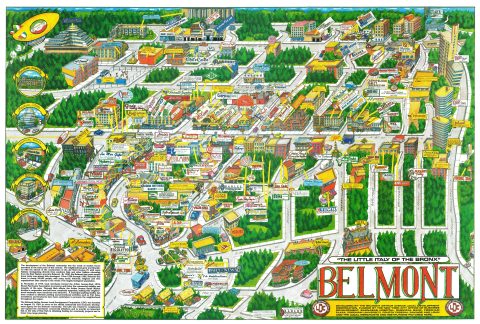 1986 Ranlee Pictorial Map of Belmont, the 'Little Italy' of the Bronx, New York City