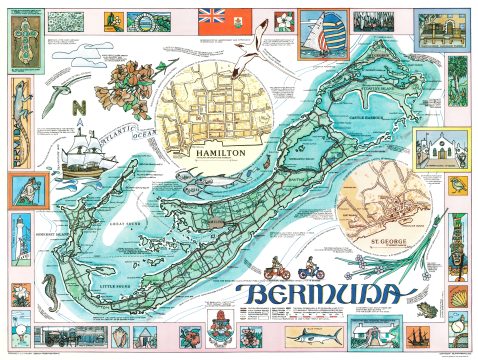 1980 Fernie Pictorial Map of Bermuda