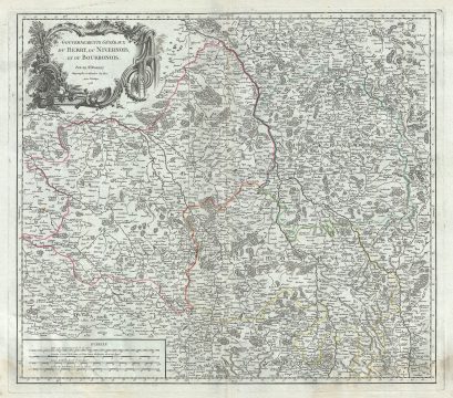 1753 Vaugondy Map of the Nivernais, Berry and Bourbonnais Regions of France