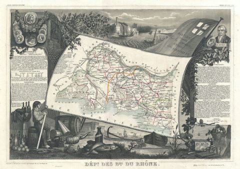 1852 Levasseur Map of the Department Bes Du Rhone, France