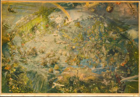 1949 Oliver Neerland Pictorial Wall Map of the World after WWII