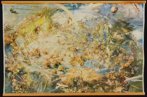 1949 Oliver Neerland Pictorial Wall Map of the World after WWII