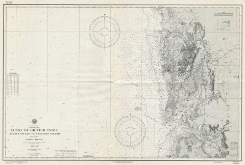 1945 World War II (WWII) U. S. Navy Map or Nautical Chart of Bombay Harbor, India
