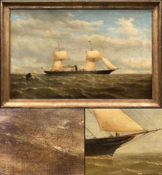 1817 Dutton Nautical Painting of the British Mail Steam/Sail Ship 'Bonita'