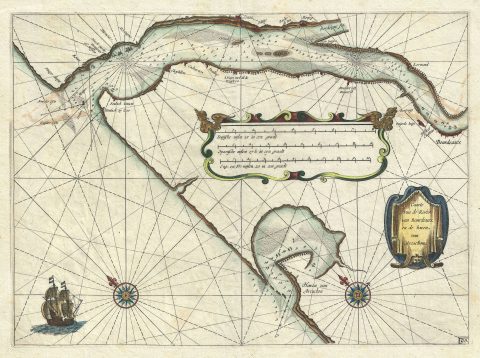 1643 Blaeu Map or Nautical Chart of the River Bordeaux (Bordeaux Wine Region)