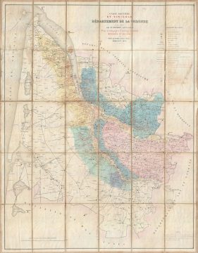 1874 Coutaut Wine Map of the Gironde (Bordeaux, Medoc) w/ Vineyards