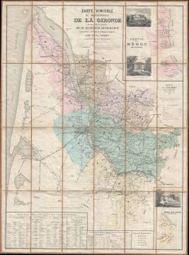 1874 Dubergier Wine Map of the Gironde (Bordeaux, Medoc) showing Vineyards