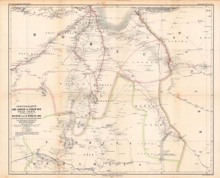 1872 Petermann Map of Borno, Nigeria, Cameroon, Chad