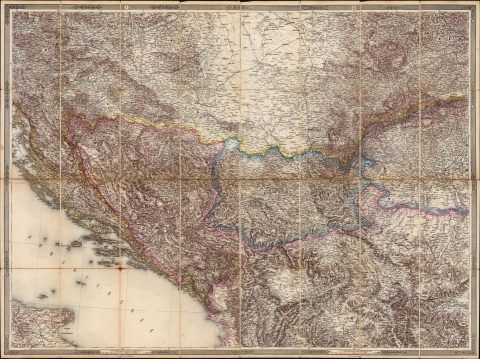 1869 / 1878 Scheda Folding Map of Bosnia-Herzegovina and Environs