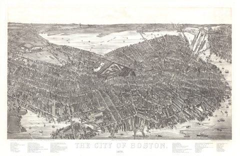 1879 Bailey / Hazen View and Map of Boston, Massachusetts