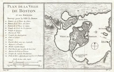 1756 Bellin Map of Boston, Massachusetts