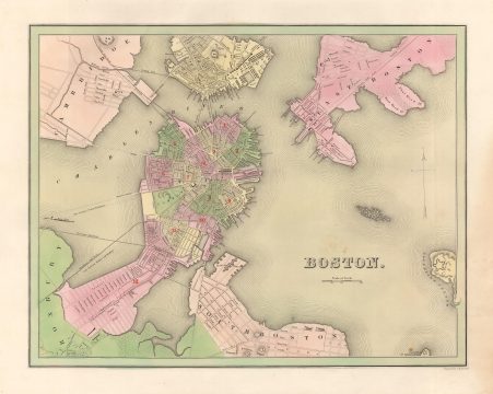 1838 Bradford Map of Boston, Massachusetts