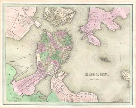 1838 Bradford Map of Boston, Massachusetts