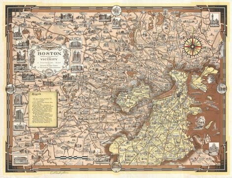 1938 Ernest Dudley Chase Pictorial Map of Boston and Vicinity