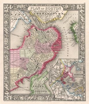 1866 Mitchell Map of Boston, Massachusetts
