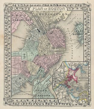 1867 Mitchell Map of Boston, Massachusetts