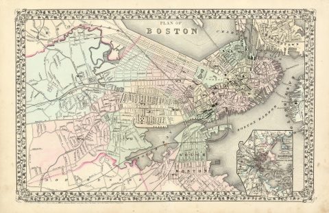 1870 Mitchell Map of Boston, Massachusetts
