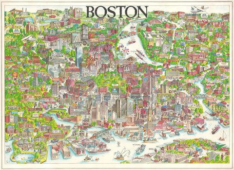 1977 Spurll 'City Design Print' Pictorial View Map of Boston, Massachusetts