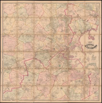1867 Walling and Gray Wall Map of Boston, Massachusetts, and Environs