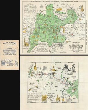 1960 Winn Historical Pictorail Map of Boston w/ Paul Revere Ride