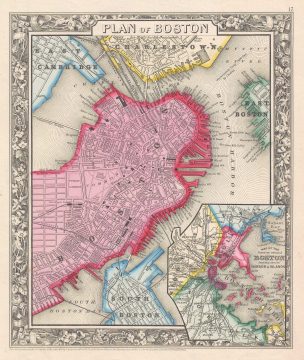 1860 Mitchell Map of Boston, Massachusetts