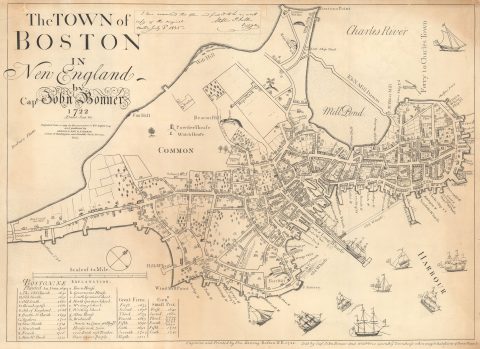 1725 / 1835 Smith / Bonner Map of Boston, Massachusetts
