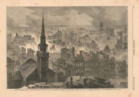 1872 Harper's Weekly View of Boston in Ruins After Great Fire