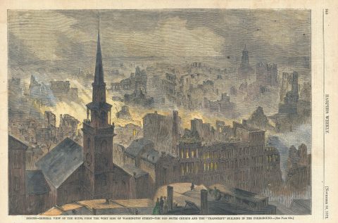 1872 Harper's Weekly View of Boston in Ruins After Great Fire