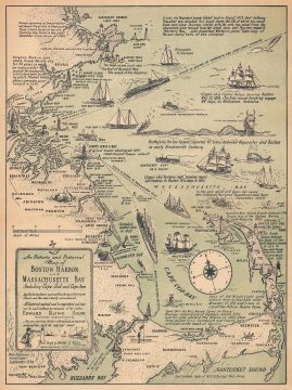 1941 Snow Pictorial Map of Boston Harbor and Massachusetts Bay