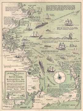 1941 Snow Pictorial Map of Boston Harbor and Massachusetts Bay