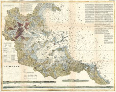 1872 U.S. Coast Survey Chart or Map of Boston Bay and Harbor, Massachusetts