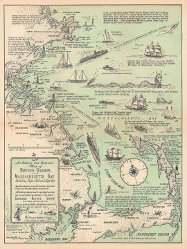1941 Snow Pictorial Map of Boston Harbor and Massachusetts Bay